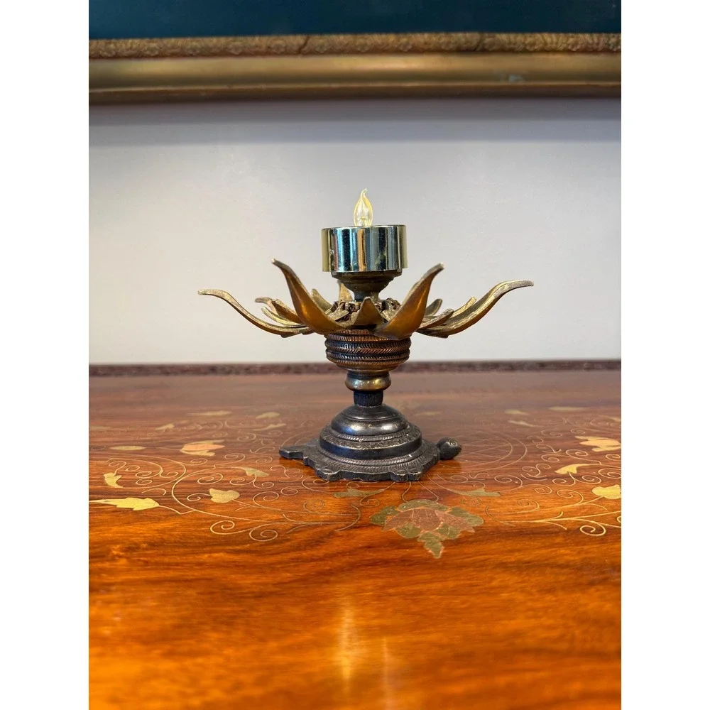 Vintage Brass Lotus‎ Candle or Incense Holder • Expanding Flower Design